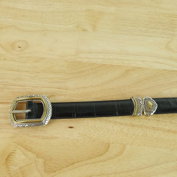 Leather Western Belt M L 32" Brown Black Leather Reversible 90s Croc Embossed - Picture 2 of 13